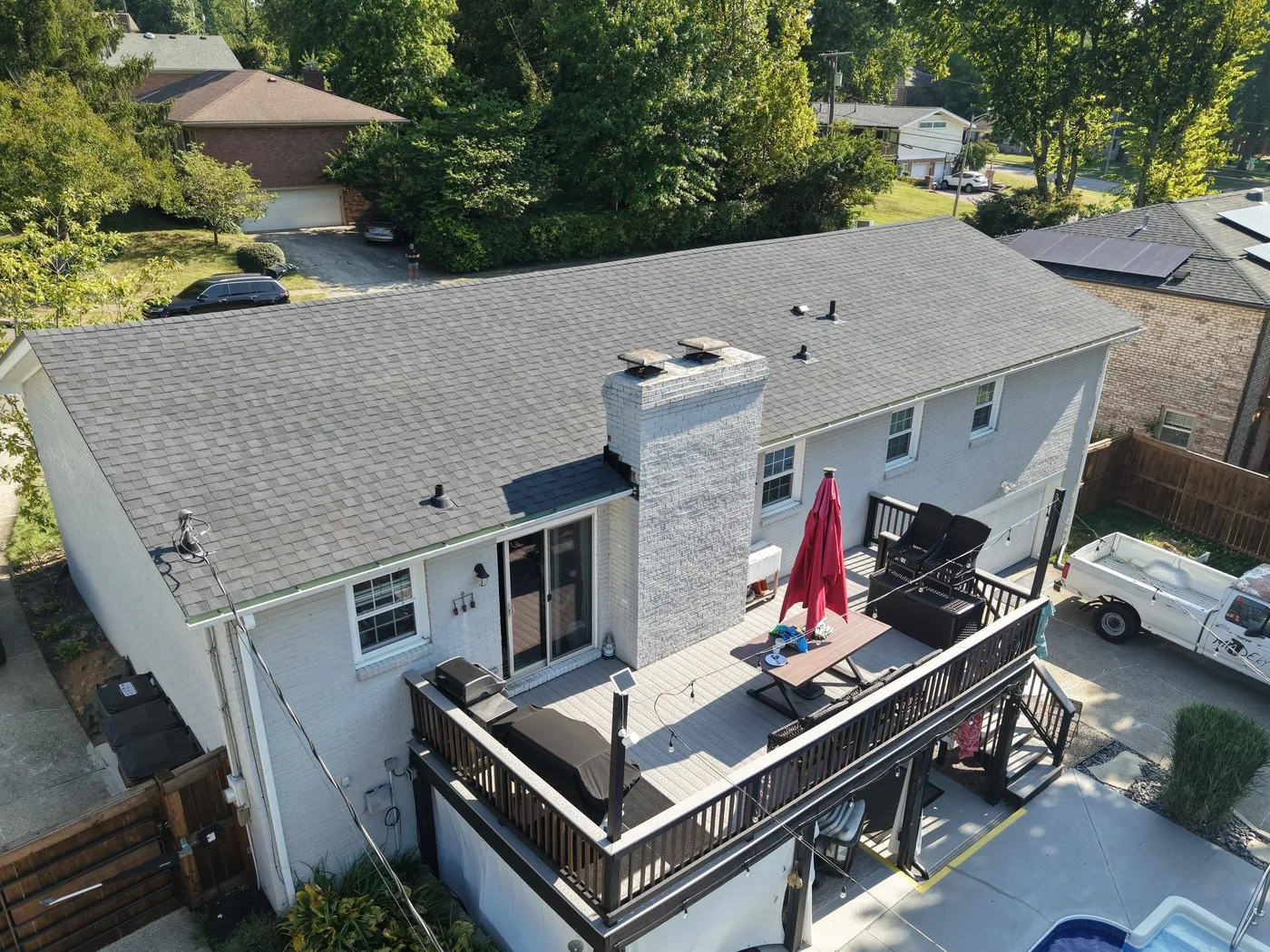 Aerial view of the back of the new roof