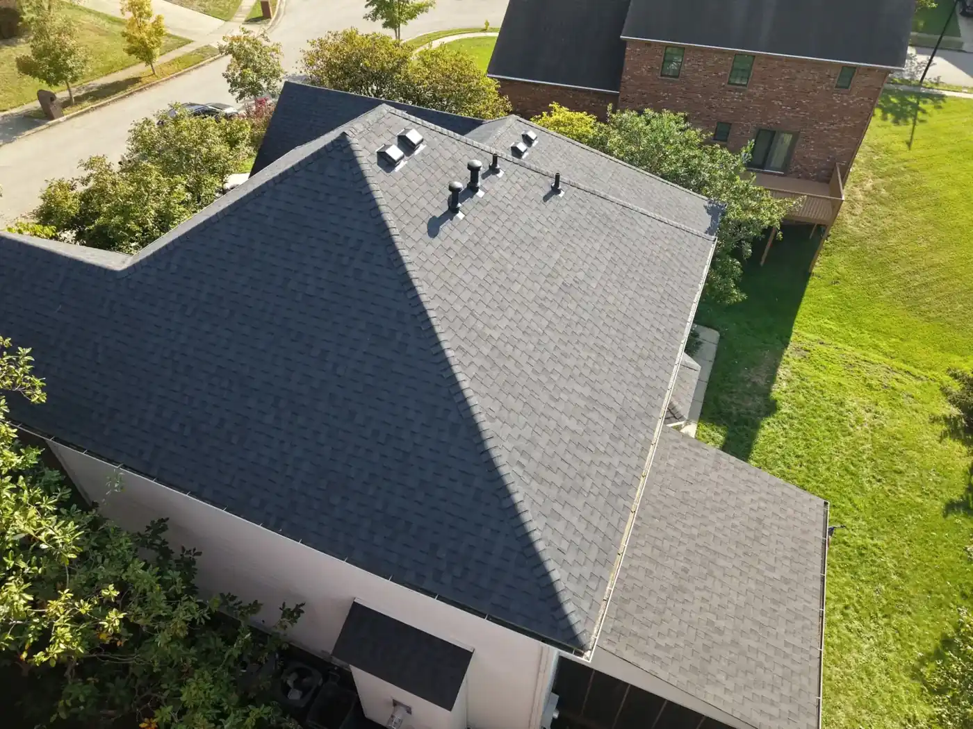 New roof from the side, showing hips and valleys