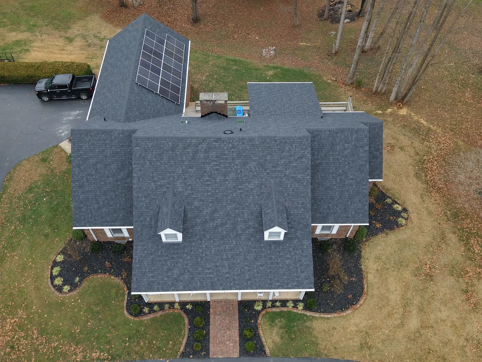 Aerial view of a finished UNDERCOVER roof replacement