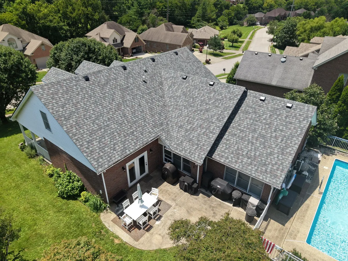 After: aerial view of a Richmond cape with a new light-gray roof
